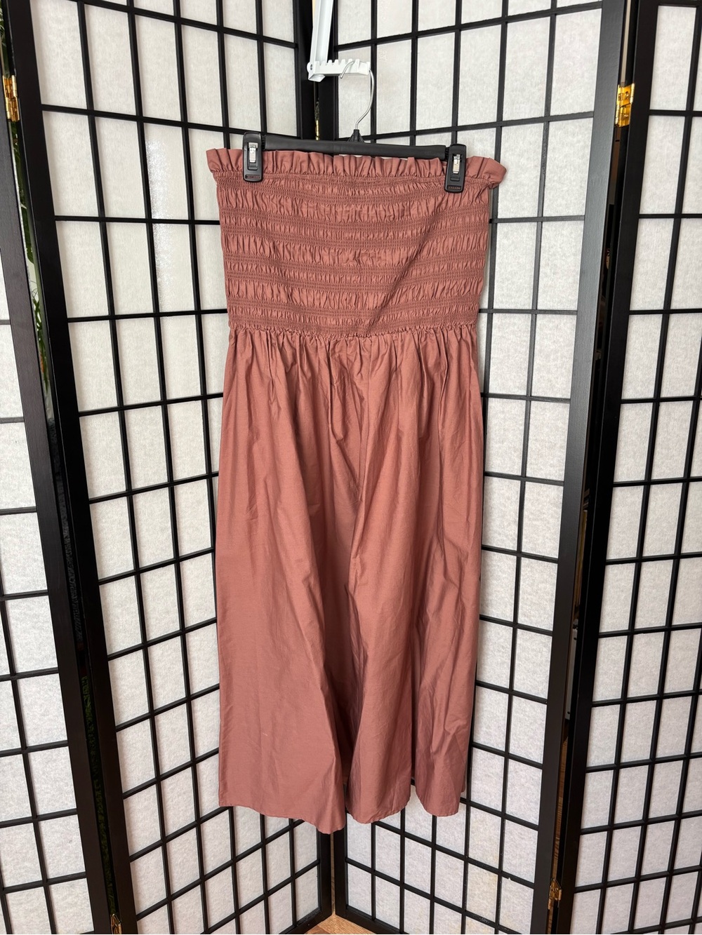 NWOT Strapless Smocked Midi Dress in Dusty Rose